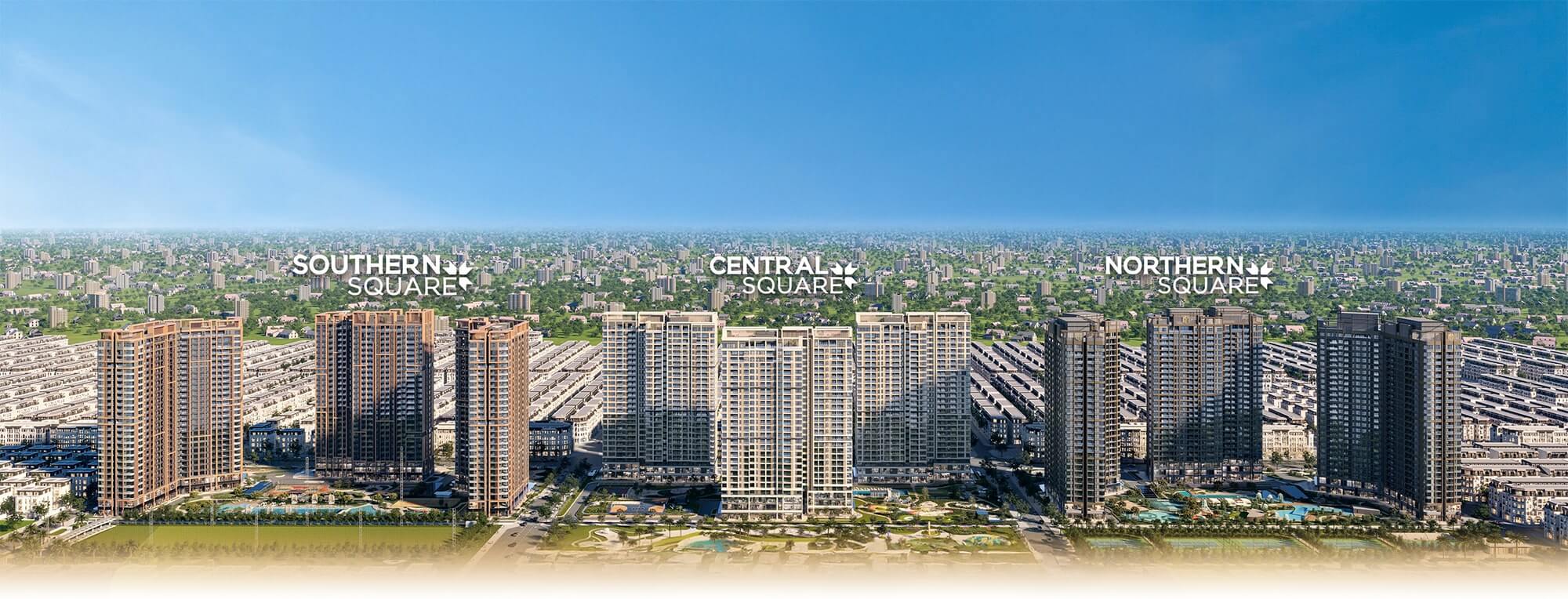 Dự án LUMIÈRE SpringBay được chia thành ba phân khu: Southern Square, Central Square, và Northern Square, mỗi khu vực mang đến không gian sống hiện đại, tiện nghi cùng hệ thống tiện ích nội khu đa dạng